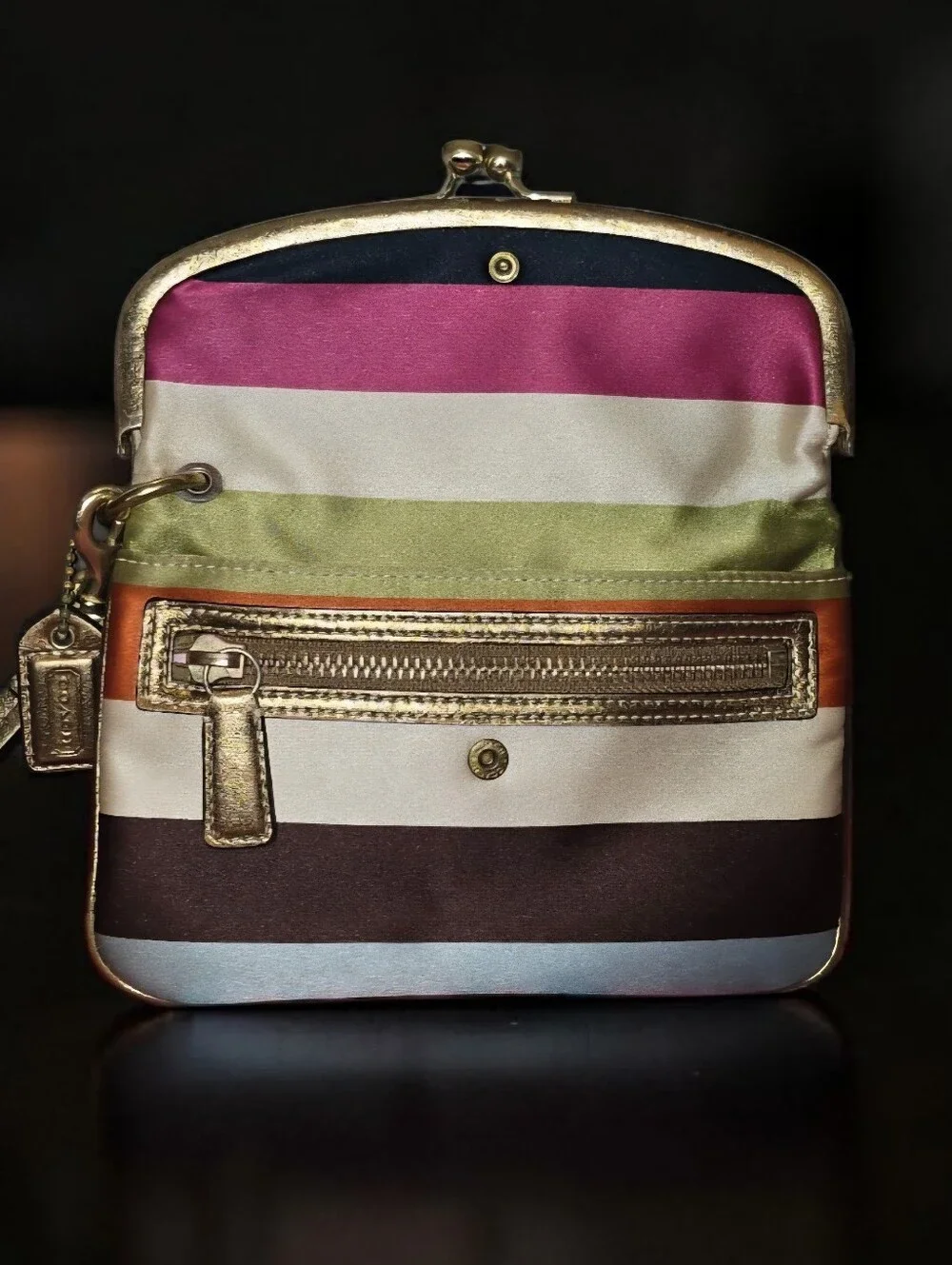 Coach Legacy Stripe Kisslock Pouch/Clutch - Picture 2 of 11